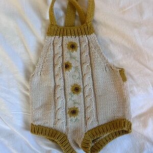 Knit Baby Romper with Sunflower Design